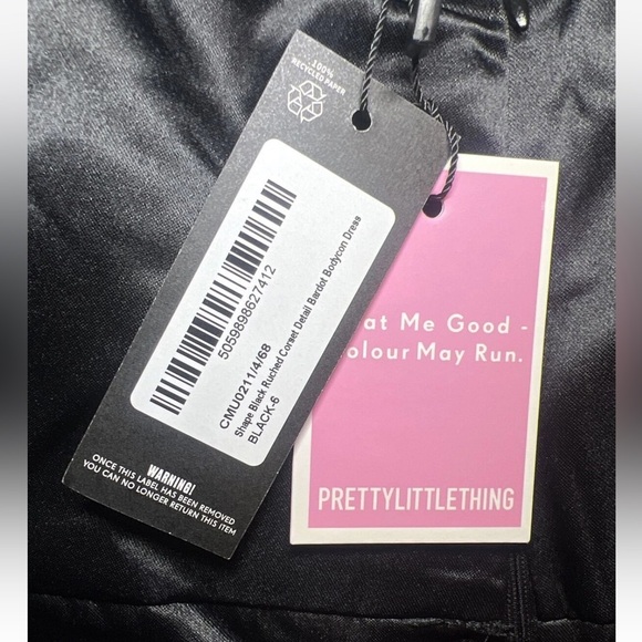 Pretty little thing shape off shoulder dress black corset ruched back size 2 - Picture 5 of 6